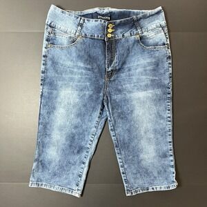 Diamante Jean Capri Women's Size 22 Blue Denim Stone Wash Y2K Hiphop